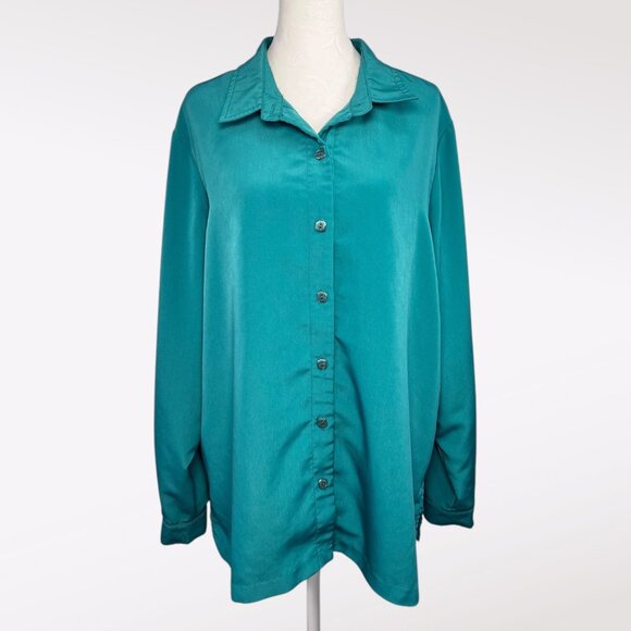 Vintage Blair Jade Green Button Up Blouse Long Sleeve Size XL - Picture 1 of 8